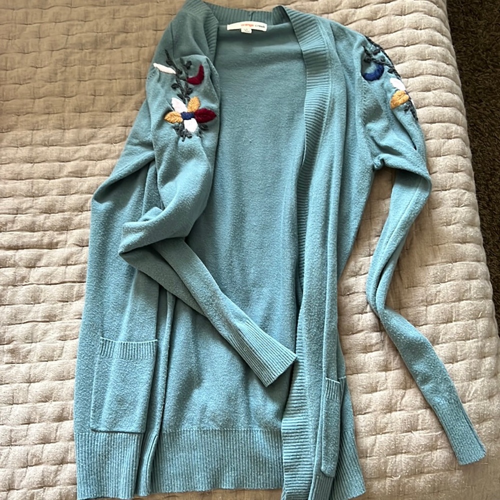 Teal blue embroidered cardigan